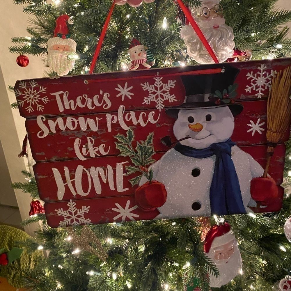 CHRISTMAS SIGN- THERES SNOW PLACE LIKE HOME SNOWMAN RUSTIC SIGN